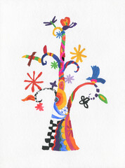 Fototapeta na wymiar fantasy tree . contemporary painting. watercolor and gouache on paper. illustration