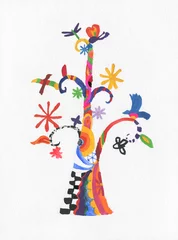 Kussenhoes fantasy tree . contemporary painting. watercolor and gouache on paper. illustration © Anna Ismagilova