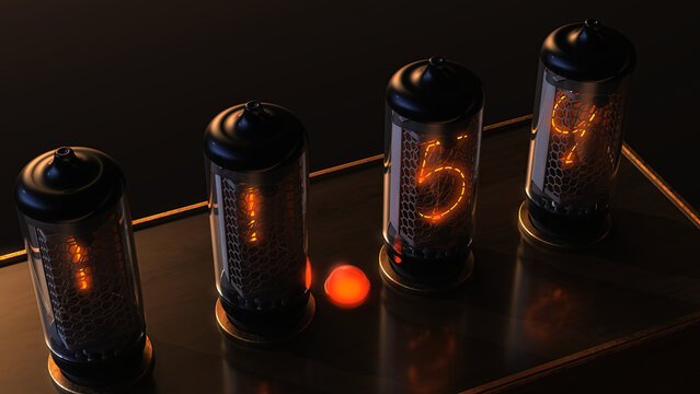 Nixie tube Clock. 3D Rendering.