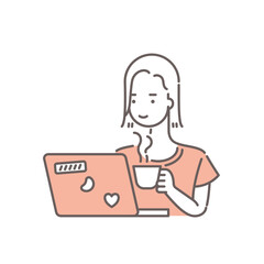 ノートパソコンを操作している女性のイラスト