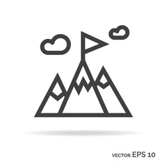 Success icon. Mountains with flag outline icon black color isolated on white background