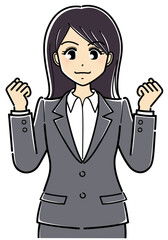 ガッツポーズのスーツの女性（上半身）２