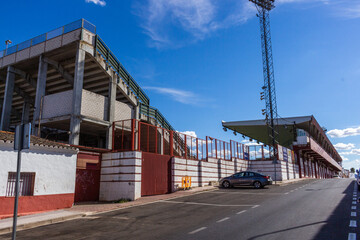 Merida, Spain, September 10, 2021: Estadio Romano (Roman Stadium) is a multi-use stadium in Mérida, the second-largest stadium in Extremadura, and the venue for Mérida AD home fixtures.