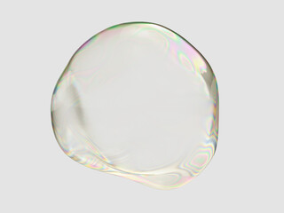 The beautiful soap bubbles with reflection and glare are in a grey background.
