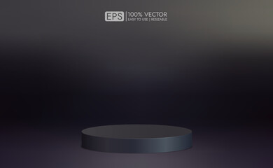 Realistic black podium for minimal scene product display. vector rendering on dark background. minimal studio room scene	