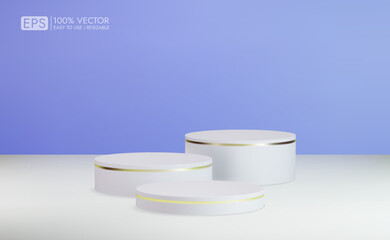 Realistic white podium with gold line minimal scene product display. vector rendering on bright background. minimal studio room scene	