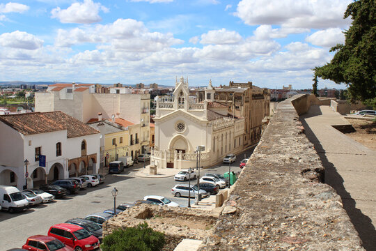 Badajoz, Spain, September 10, 2021: Convento de las Adoradoras (Convent of the Adorers), old church of San Jose, historic building at Plaza Saint Joseph Square in Badajoz.
