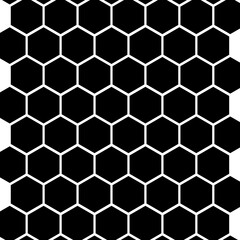Net seamless pattern.Repeated white polygons on black background. Honeycomb wallpaper.Digital paper for page fills, web designing, textile print.