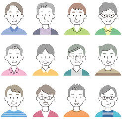 中年男性　顔　アイコン　セット