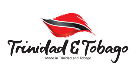 Fototapeta na wymiar Made in Trinidad and Tobago new handwritten flag ribbon typography lettering logo label banner