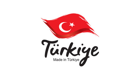 Made in Türkiye new handwritten Turkey flag ribbon typography lettering logo label banner