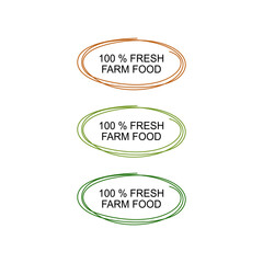 100 % FRESH FARM FOOD PRODUCT LABELS ( BROWN, LIGHT GREEN, DARK GREEN ) ISOLATED ON WHITE