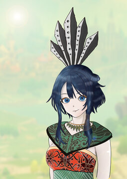 portrait of dayaknese woman in anime style