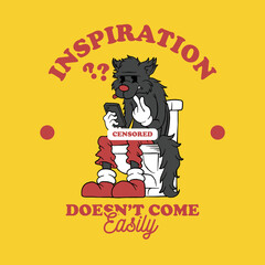 Cartoon emblem of wolf sitting on the toilet with retro style