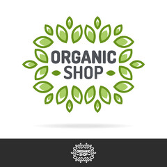 Vector organic shop logo set color line style isolated on background for healthy food market, farming product, farm fresh company, vegan cafe, eco store, nature firm, garden. 10 eps