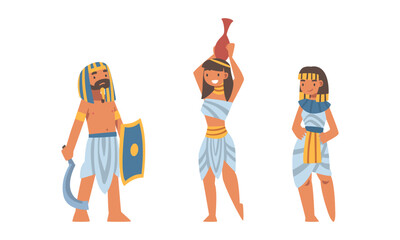 Ancient Egyptian people in authentic clothes set vector illustration