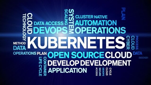 Kubernetes animated tag word cloud;text design animation kinetic typography seamless loop.