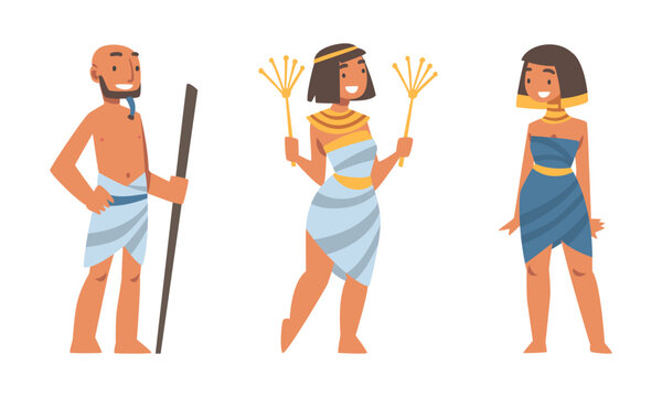 Set of Ancient Egyptian people in authentic traditional clothes vector illustration