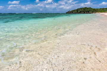 Fototapeta na wymiar Incredible turquoise crystal clear sea at a wild beach.