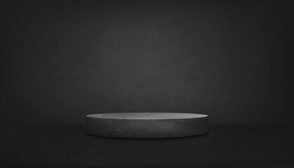 3D podium black marble in Studio room on dark cement wall textured background,Vector minimal mockup banner loft design backdrop,Empty Gallery room in black concrete for product presentatio © Anchalee