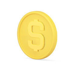 Yellow American coin cash money dollar realistic 3d icon vector USA financial banking currency