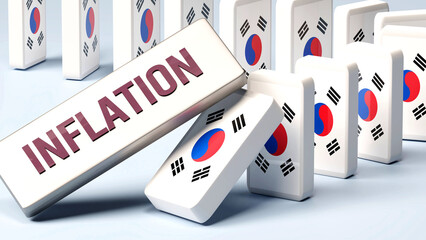 Korea the Republic of and Inflation, causing a national problem and a falling economy. Inflation as a driving force in the possible decline of Korea the Republic of.,3d illustration