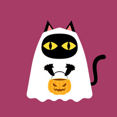 Black cat banner. Black kitten. Funny Cute kawaii cartoon baby character. Happy Halloween. Flat design.