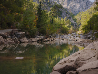 travel to Turkey, Kemer in autumn seasone. famous part of Lycian Way, Goynuk Canyon. Wonderful morning scene of Turkey, Asia. Beauty of nature concept background.