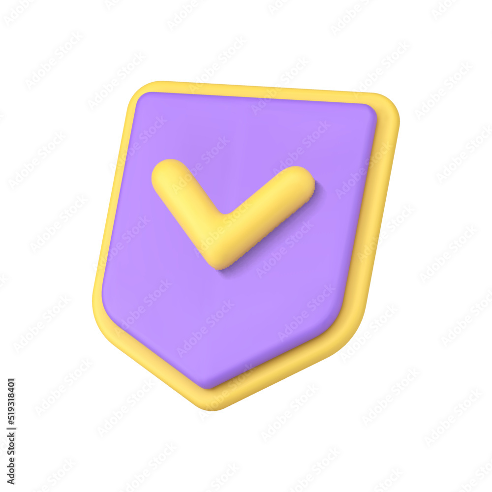 Aufkleber purple verification shield done checkmark information security control isometric 3d icon vector