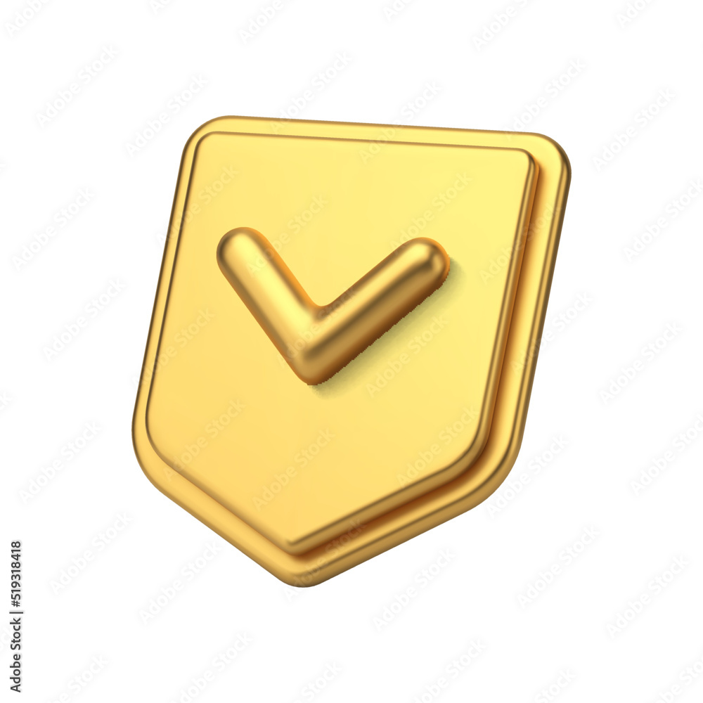 Aufkleber golden shield checkmark account access control positive verification privacy armor 3d icon vector