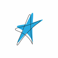 One line illustration of a star. Single line star art. Blue and black star