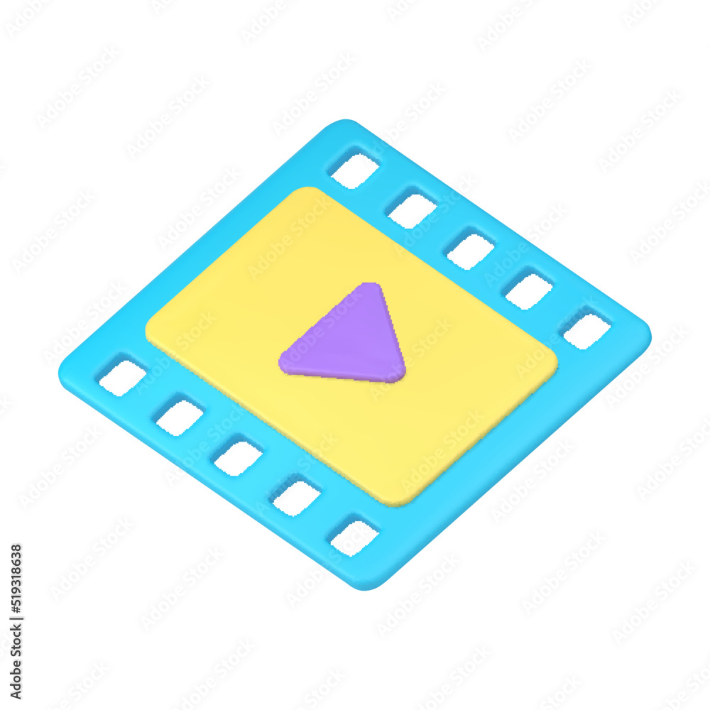 Poster media content broadcasting application button user interface video play entertainment 3d icon vector