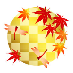 紅葉とんぼの秋の和アイコン金 © nana10n no AI