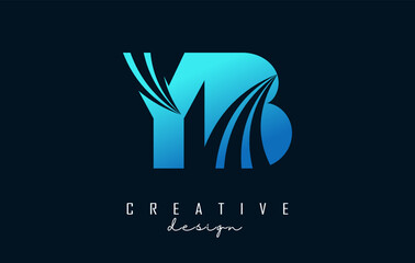 Creative blue letters YB y b logo with leading lines and road concept design. Letters with geometric design.