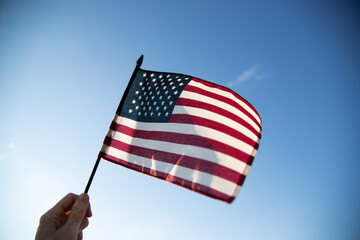 Hand holding USA flag
