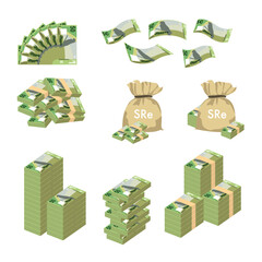 Seychelles Rupee Vector Illustration. Huge packs of Seychelles money set bundle banknotes. Bundle with cash bills. Deposit, wealth, accumulation and inheritance. Falling money 50 SCR.