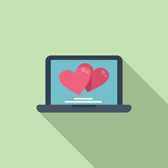 Laptop online dating icon flat vector. Mobile phone