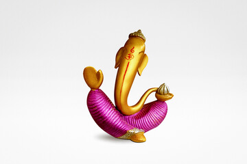 Lord ganesha antique sculpture on white background.