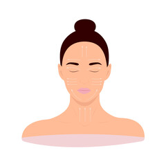 Facial massage lines scheme on isolated white background vector illustration
