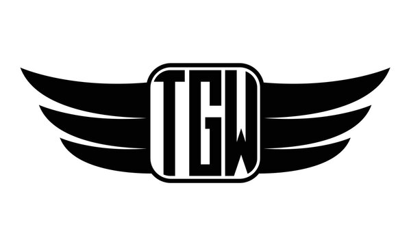 TGW three Letter wing minimalist creative concept icon eagle symbol professional black and white logo design, Vector template