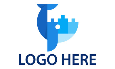 Blue Color Puzzle Jigsaw Whale Logo Design