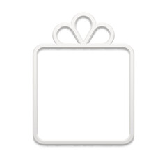 Elegant white glossy gift box decorated by bow contoured frame shape realistic vector illustration
