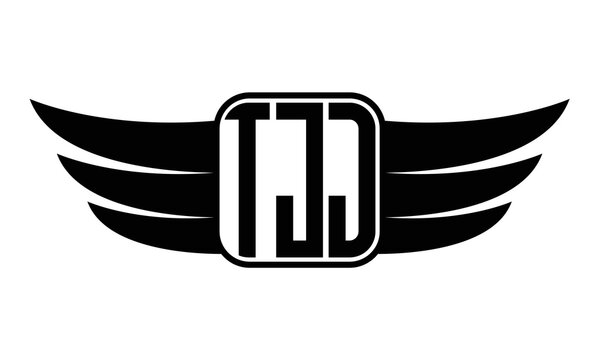 TJJ three Letter wing minimalist creative concept icon eagle symbol professional black and white logo design, Vector template