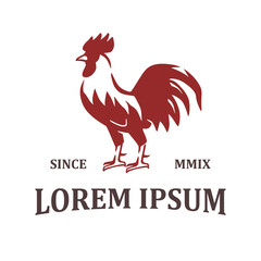 Fototapeta na wymiar Red Rooster logo template. Poultry illustration clipart. Can be used for labels, banners, or advertisements.