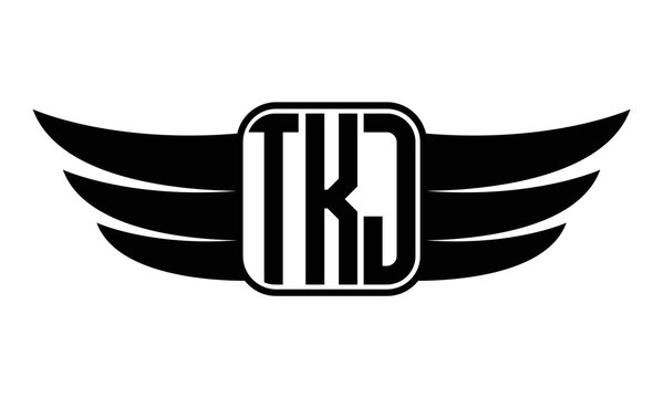 TKJ three Letter wing minimalist creative concept icon eagle symbol professional black and white logo design, Vector template