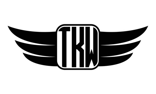 TKW three Letter wing minimalist creative concept icon eagle symbol professional black and white logo design, Vector template