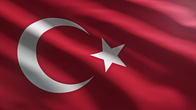 Animation of the national big turkey flag being waved. National turkey flag with a crescent and a star in the red background. National flag representing the Turkish people. Symbol. Culture.
