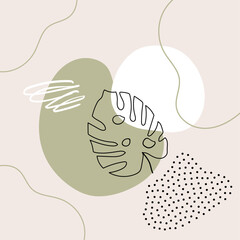 Vector hand drawn tropical monstera. Trendy poster with spots, doodles and dots. For social networks and websites.