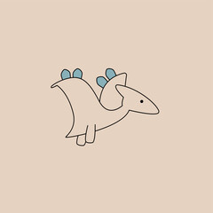 Pterosaur vector illustration, hand drawn. Cute dinosaur print. On a craft background. For clothes, t-shirts, posters, shopping, stickers and more.
