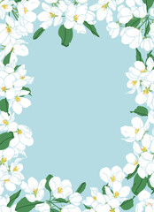 Naklejka na ściany i meble Apple tree blossoms decorative floral frame illustration